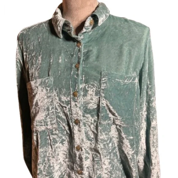 Pilcro Aqua Velvet Button-Down Blouse - Picture 5 of 9